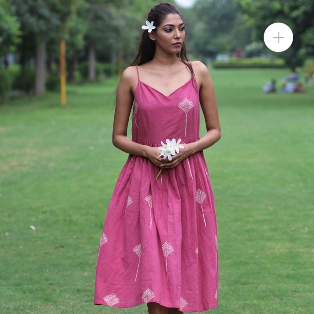 Pink Floral Handcrafted Block Printed Cotton Dress